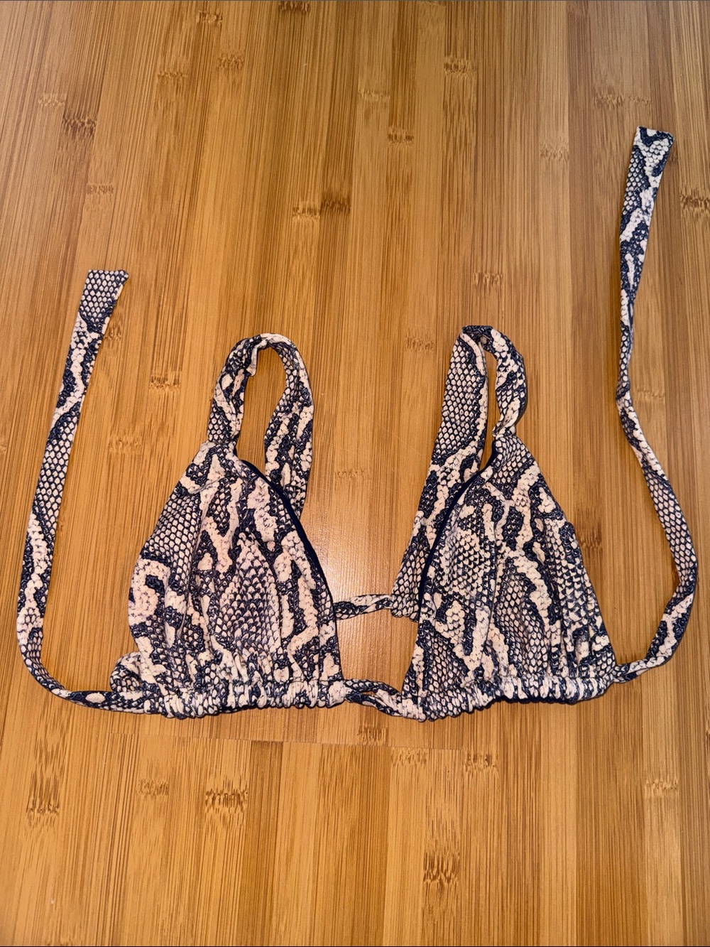 Maheli Heli Reversible Snake Print Triangle Bikini Top in Navy and Cream